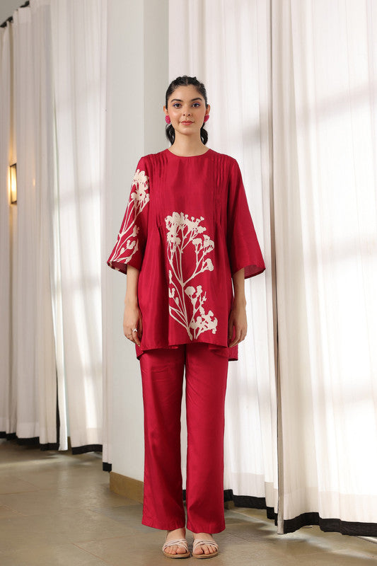 Red Leaf Russian Silk Co-ord set