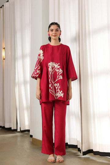 Red Leaf Russian Silk Co-ord set