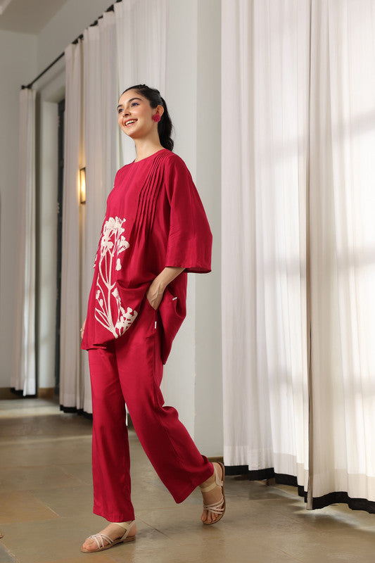 Red Leaf Russian Silk Co-ord set